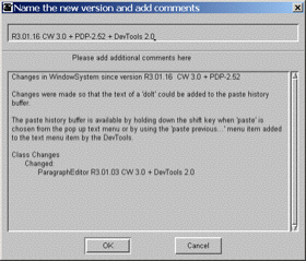 Version application with comments dialog box image.