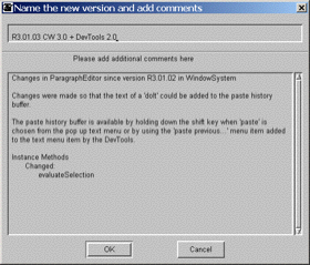 Version class with comments dialog box image.